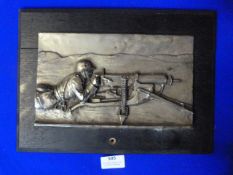 Commemorative WWI Metal Machine Gunner Plaque 32x23.5cm (wood split)