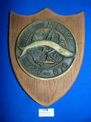 Large American Navy Brass Plaque Mounted on Wooden Shield ~25x20cm