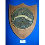 Large American Navy Brass Plaque Mounted on Wooden Shield ~25x20cm