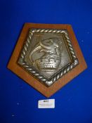 Metal Navy Plaque on Wood 18cm high