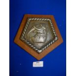 Metal Navy Plaque on Wood 18cm high