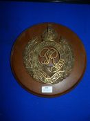 Large Brass Plaque on Wooden Shield ~31cm diameter - Royal Engineers