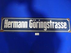 Original Enameled Street Sign "Hermann Goringstransse" ~70x15cm