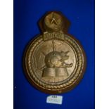 Brass Navy Plaque on Wood 21cm high