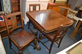 1930's Oak Draw Leaf Dining Table with Four Matchi