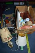 Two Boxes of Assorted Goods; Table Lamps, Mugs, Ra