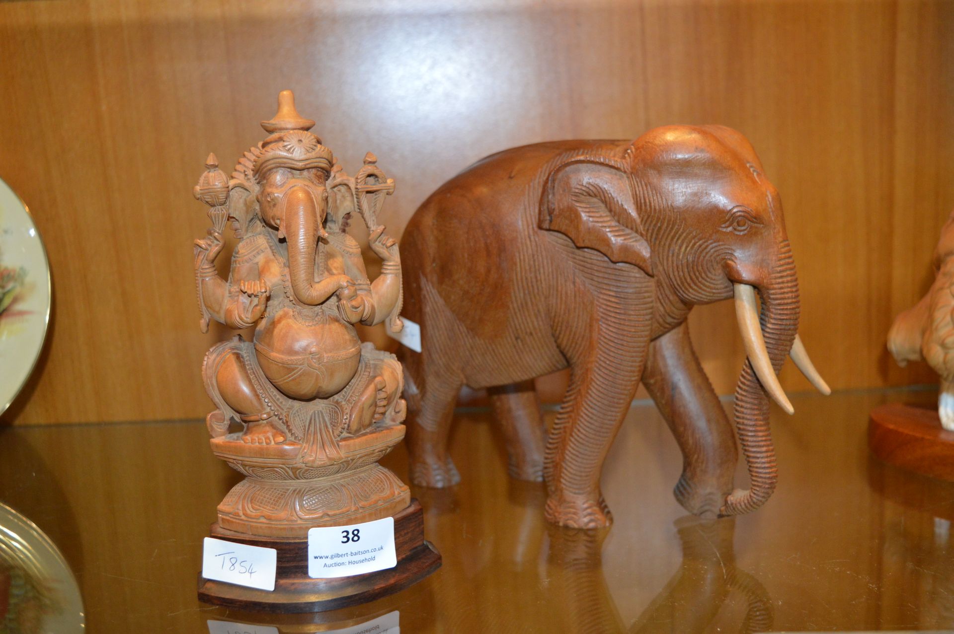 Carved Wooden Elephant and Elephant God Ganesh