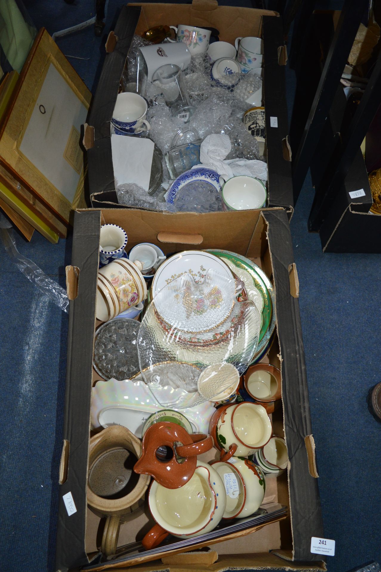 Two Boxes of Pottery; Honiton Ware, etc.