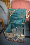 Upholstered Storage Box and Quantity of Glassware