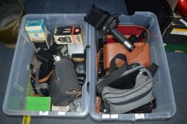 Two Boxes of Photography Equipment, Camera Bags, F