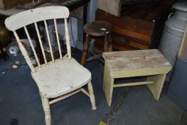 Two Vintage Stools and a Painted Chair