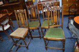 Four 1930's Oak Dining Chairs (one with mismatched