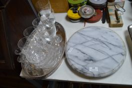 Onyx Lazy Susan, Plated Tray and Cut Crystal Glass