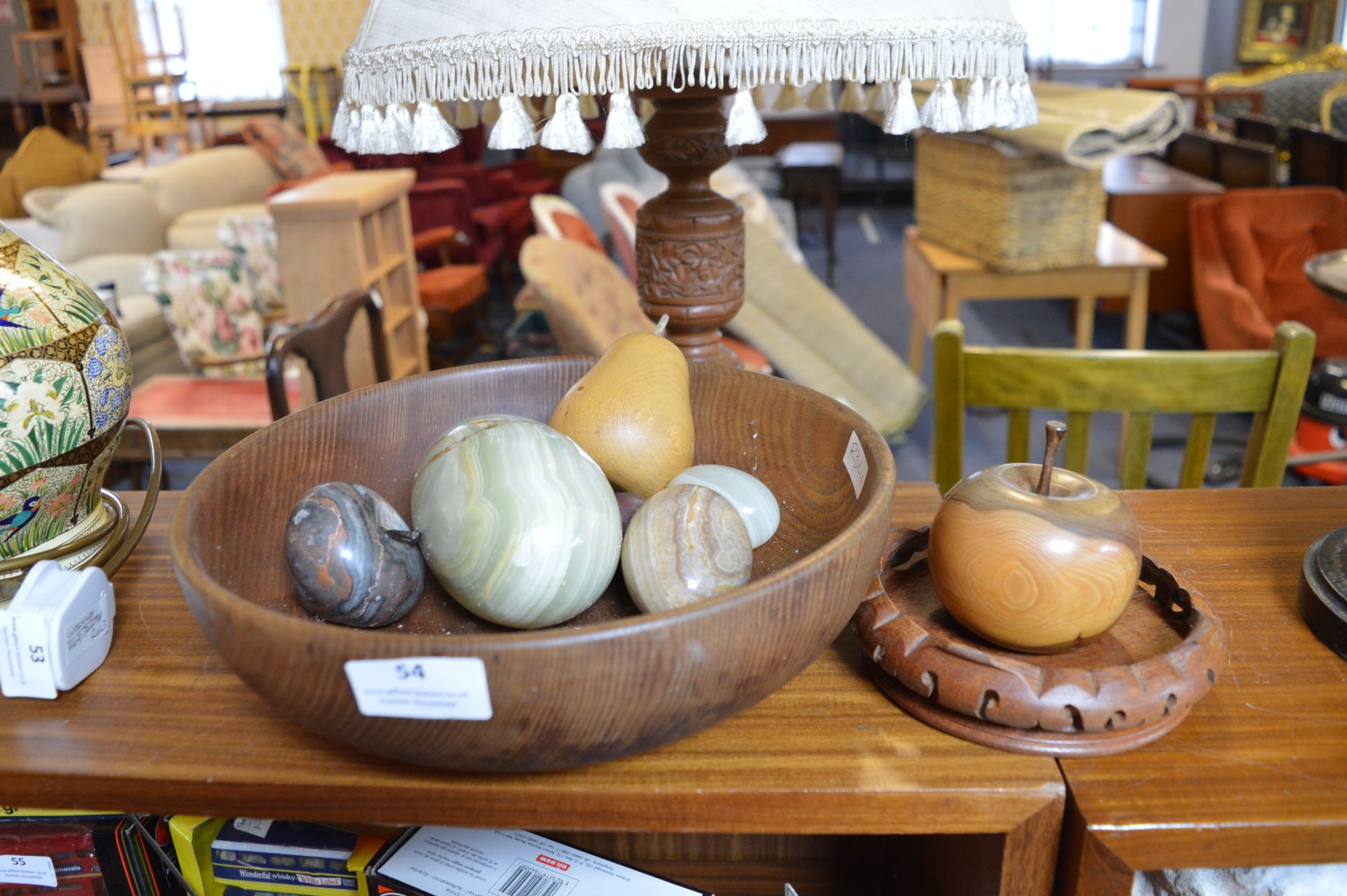 Alabaster Eggs, Turned Wooden Fruit and Bowl