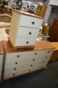 Cream & Pine Bedroom Drawer Unit Plus Three Drawer Bedroom Cabinet