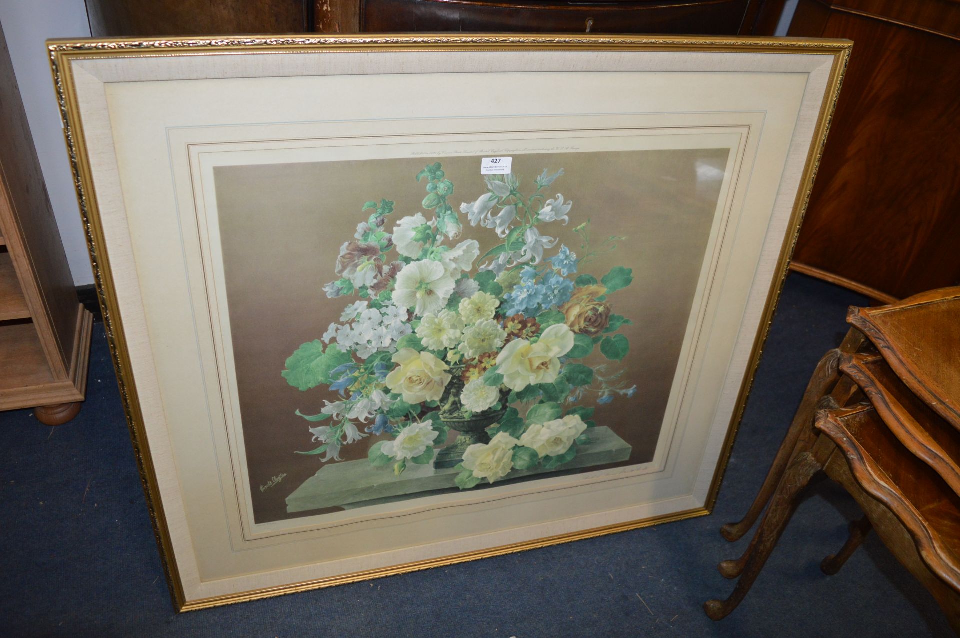 Large Gilt Framed Print of a Flower Display