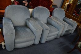 Three Slab End Armchairs with Blue Upholstery