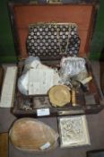 Vintage Mahogany Box and Compacts, Shells, Purses,