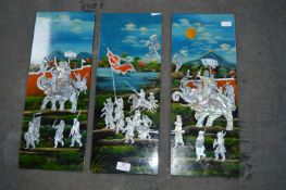 Chinese Lacquered Triptych Wall Panel