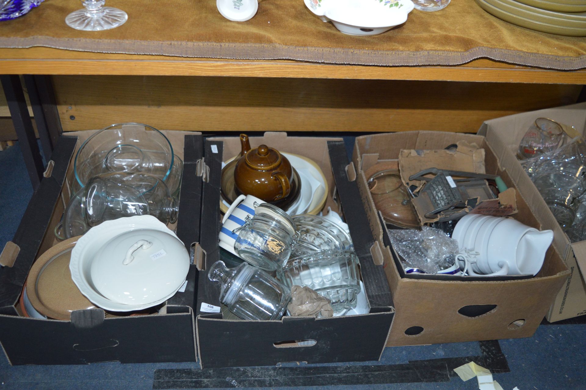 Three Boxes of Kitchenware; Pottery, Glass Bowls,