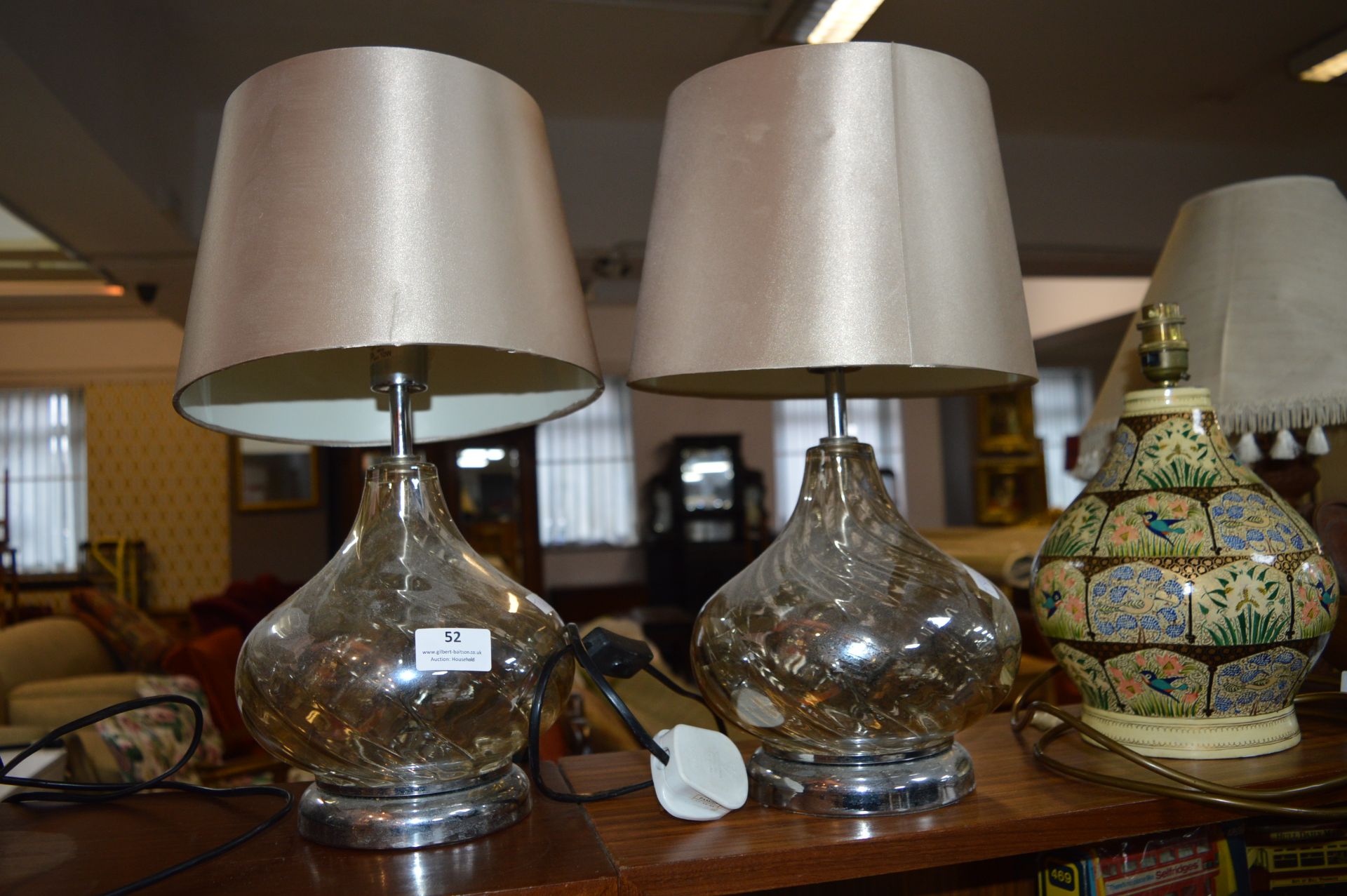 Pair of Glass Table Lamps with Gold Shades