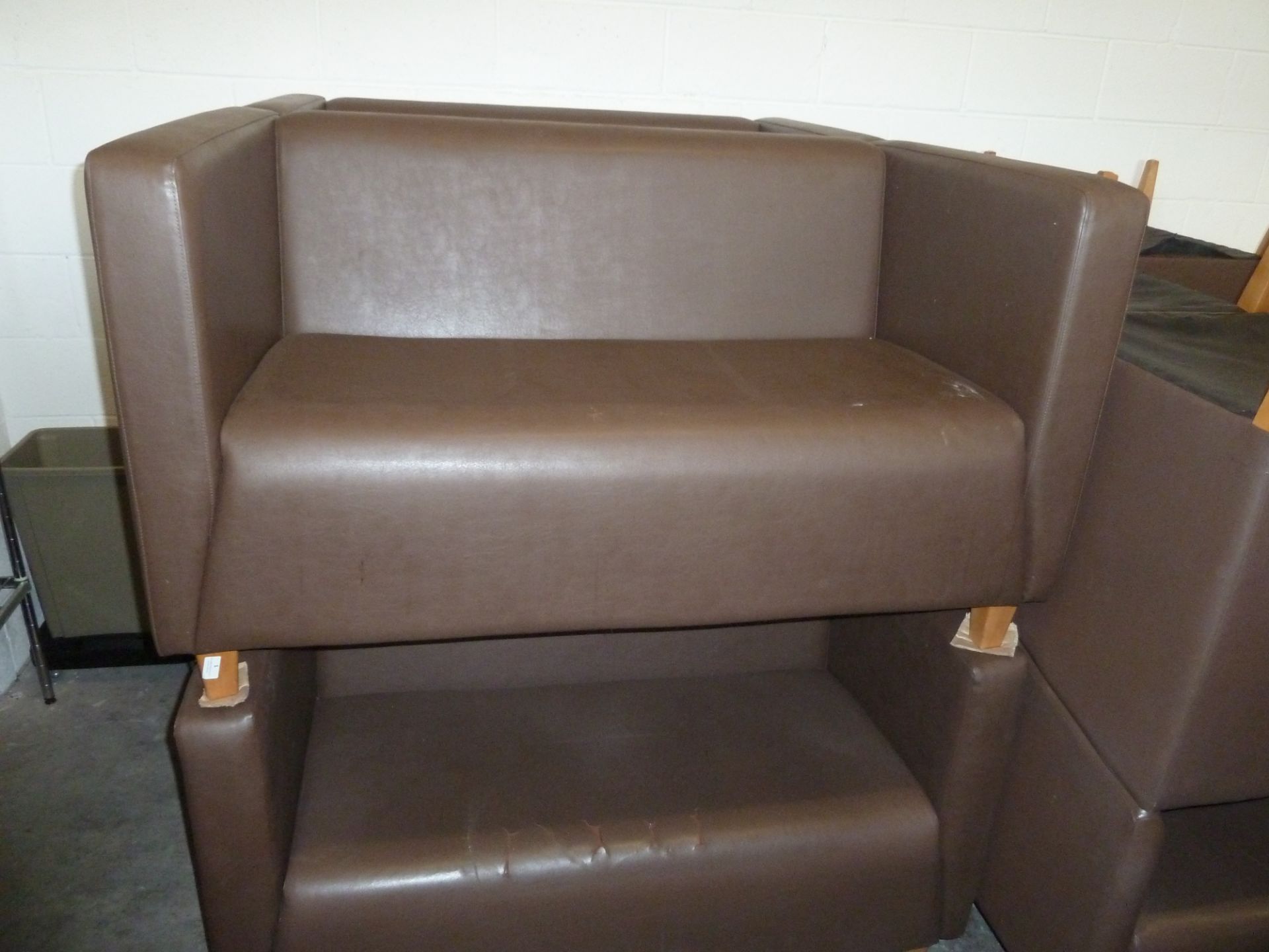 * 2 x brown leather sofas with wooden feet. 1350w x 790d x 780h - Image 2 of 2