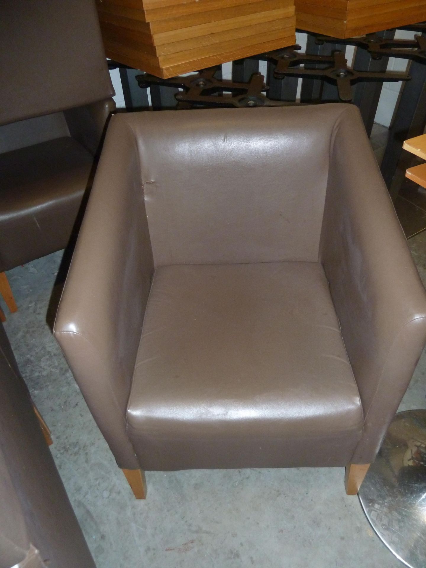 * 2 x brown leather tub chairs with wooden feet. 590w x 600d x 800h - Image 2 of 2