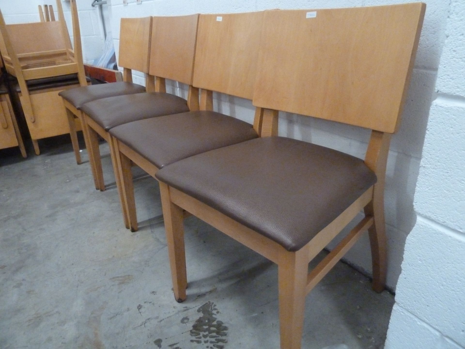 * 6 x chairs beech frame with mushroom upholstery