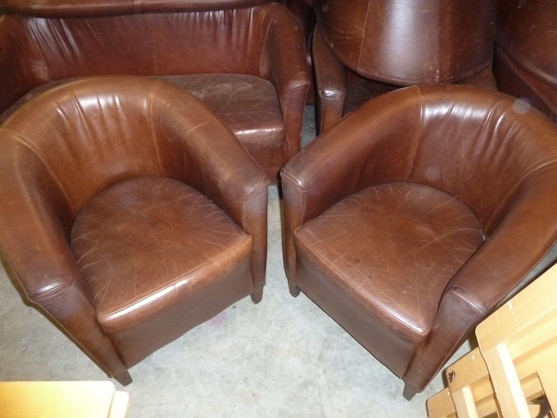 * 4 x leather tubs chairs with lovely patina