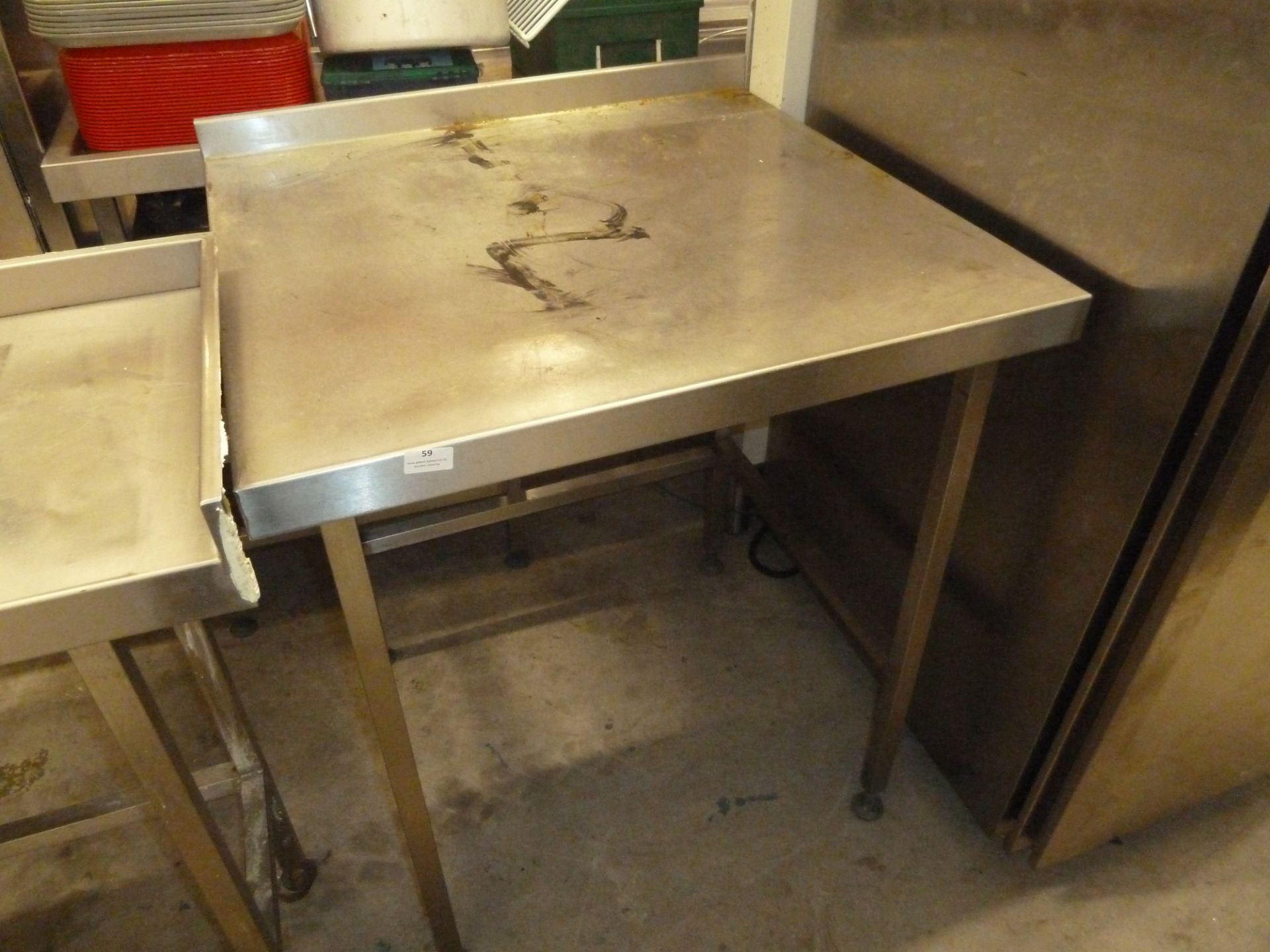 * S/S square prep bench with upstand and 600 x 600 space for undercounter appliance. 800w x 800d x 9