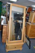 Light Oak Cheval Mirror with Drawer Base Unit