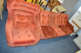 Retro Parker Knoll Three Seat Sofa and Wingback Ch