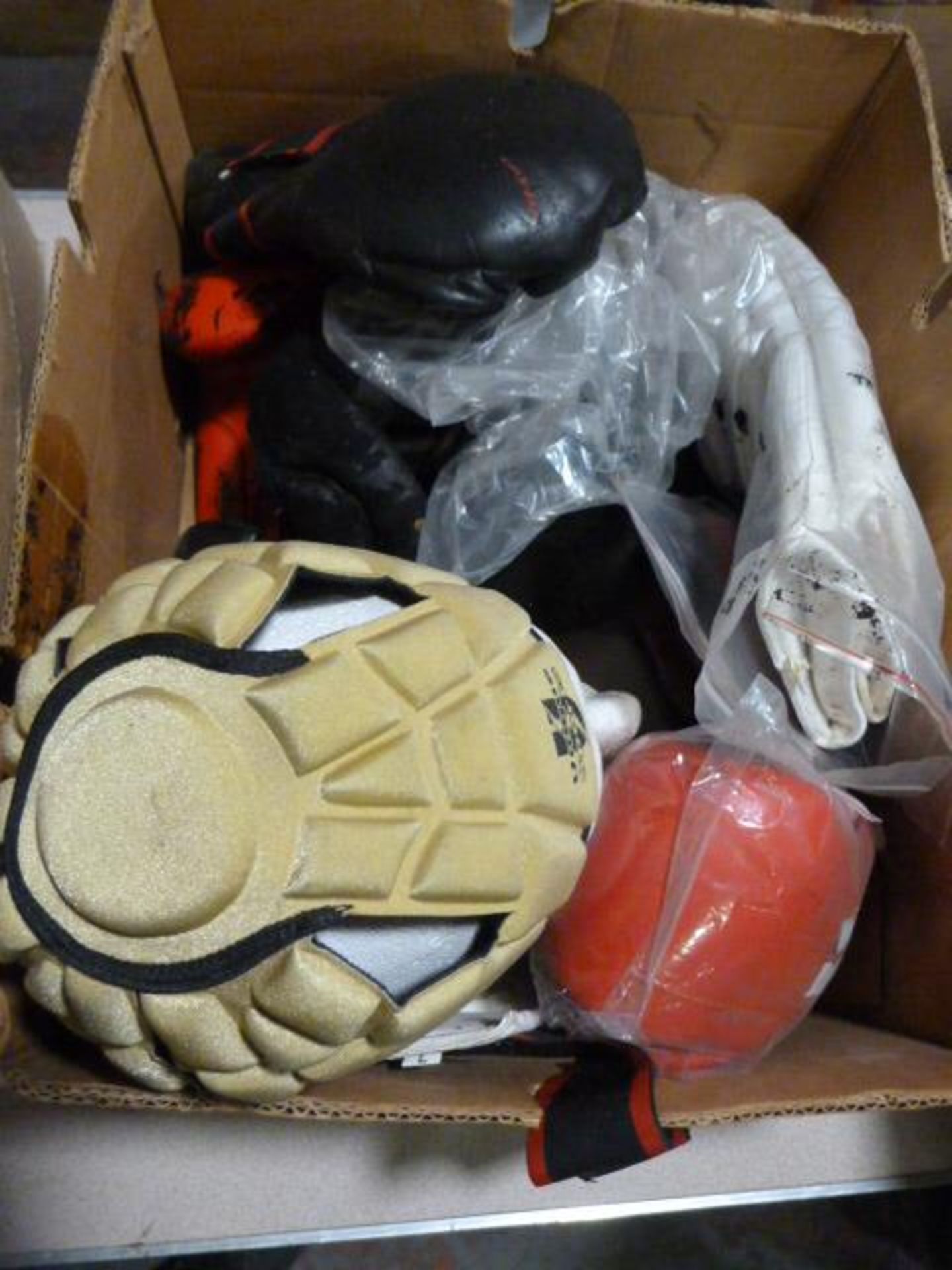 Box of Mixed Hats, Boxing Gloves, etc.