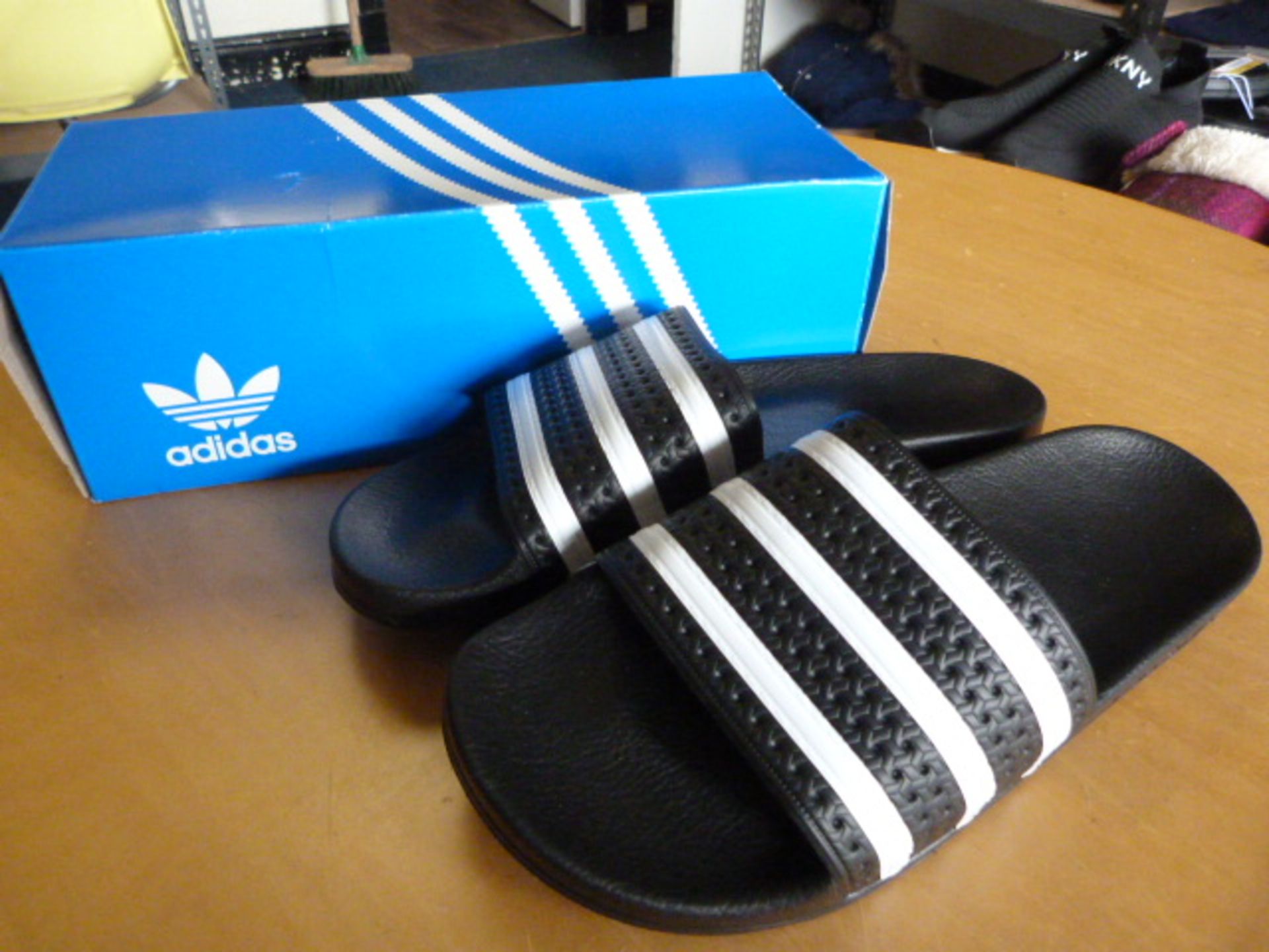 *Adidas Adilette Black & White Size: 8 Flip Flops