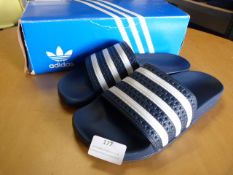 *Adidas Adilette Size: 6 White & Navy Flip Flops