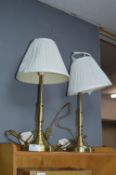 Pair of Brass Table Lamps with Cream Shades