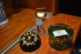Two Lucite Paperweight and a Lucite Fly Fishing Lighter