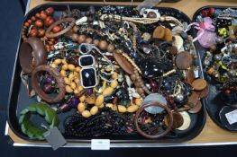 Tray Lot of Costume Jewellery; Wooden Bangles, Bea