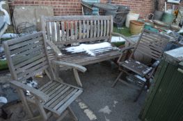Slatted Wooden Garden Bench and Two Matching Foldi