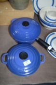 Le Creuset Blue Enamel Lidded Pan and Casserole Dish (unused)