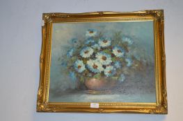 Gilt Framed Oil on Canvas - Blue Flowers