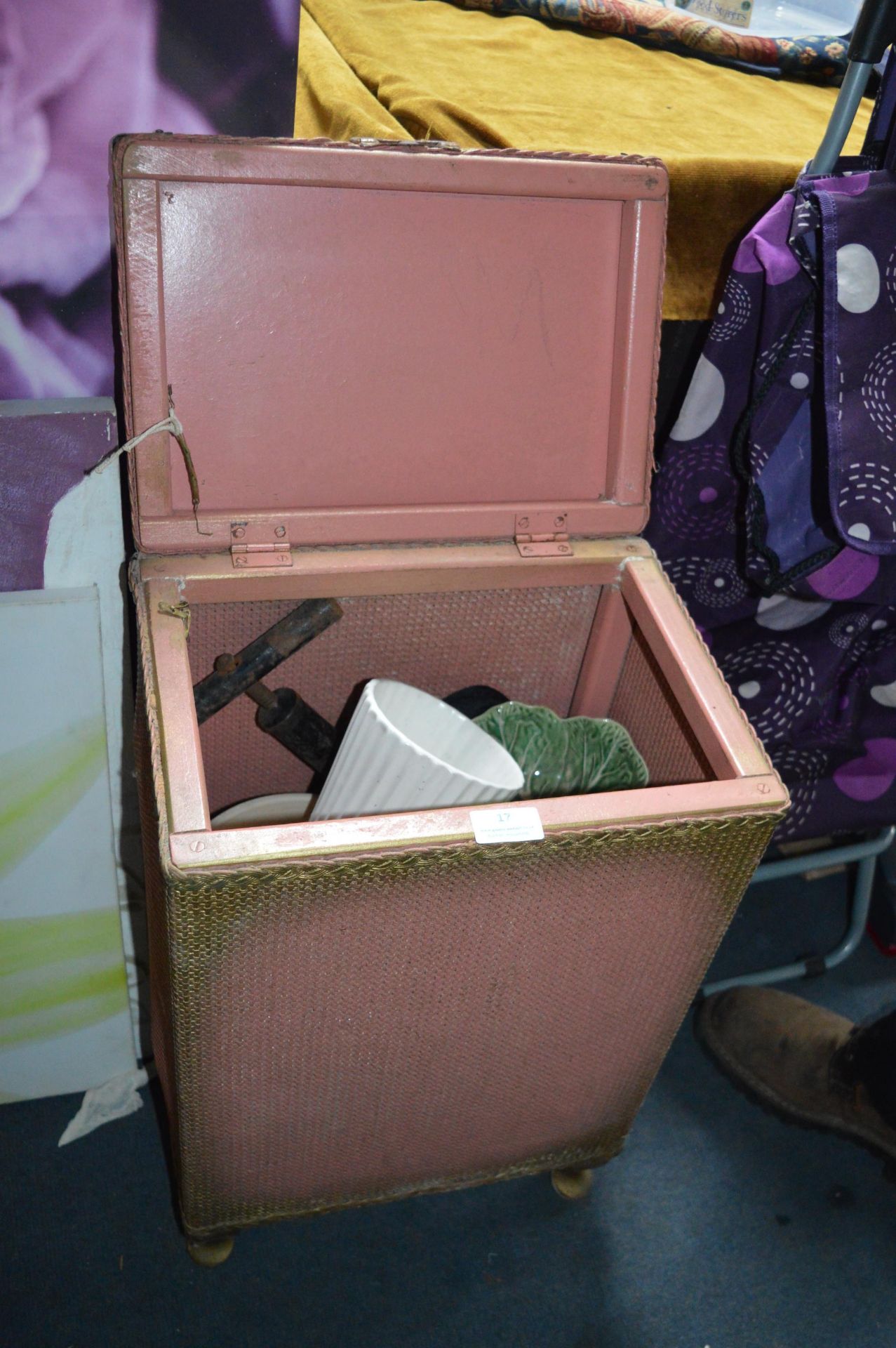 Lloyd Loom Style Laundry Basket and Contents