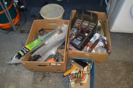 Two Boxes of Assorted Tools and Hardware, Storage