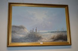 Gilt Framed Oil on Canvas Signed Dinglby - Coastal