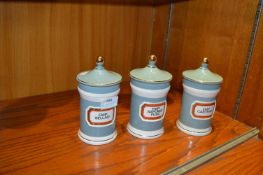 Three Apothecary Jars by Chalsyn Pottery Ltd, Glad
