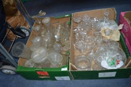 Two Boxes of Glassware; Vases, Dishes, Bowls, etc.