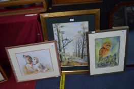Three Framed Watercolours; Landscapes and Wildlife
