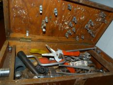 Wooden Toolbox with Assorted Spanners and Tools