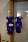 Pair of Cobble Blue Victorian Vases with Lilly of the Valley Design