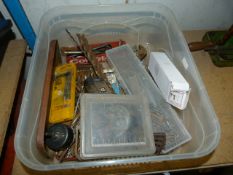 Box of Drill and Screwdriver Bits, Spanners, and Allen Keys